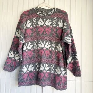 Vintage Needles and Yarn Size M Fair Island  Gray Pink Pull Over Sweater